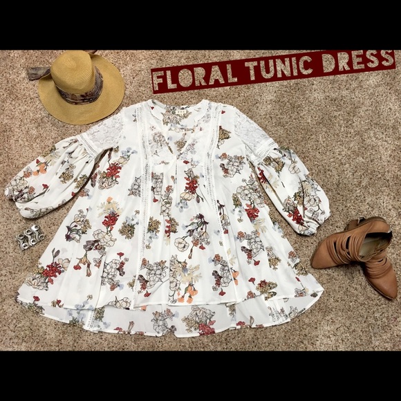 Fun, Floral Lace Puffy Sleeve White Dress - Picture 5 of 9